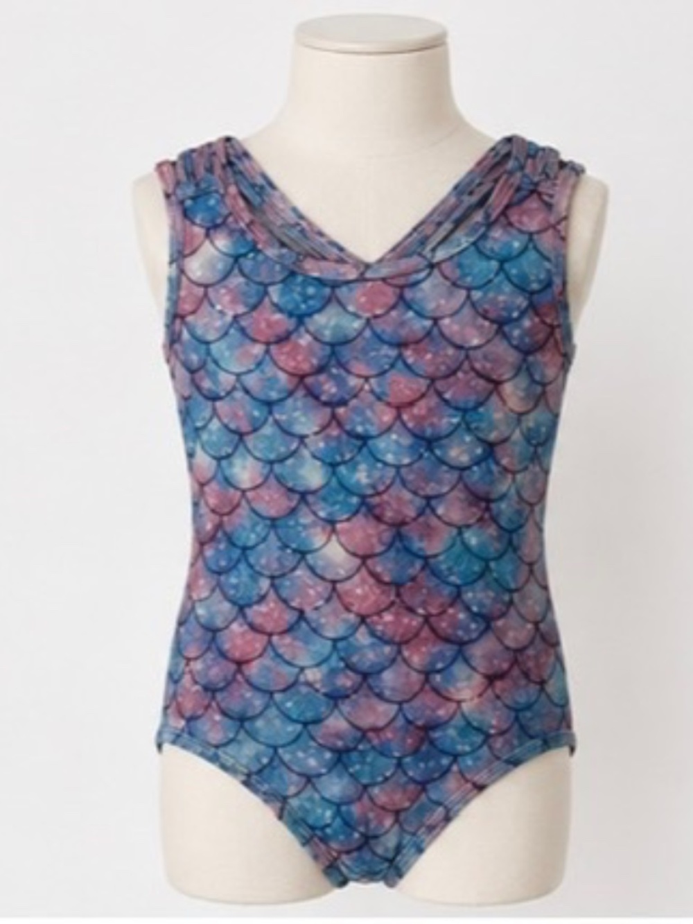 EUC Girls Mermaid Scale Leotard Ballet Gymnastics Dance Purple Blue Sparkle